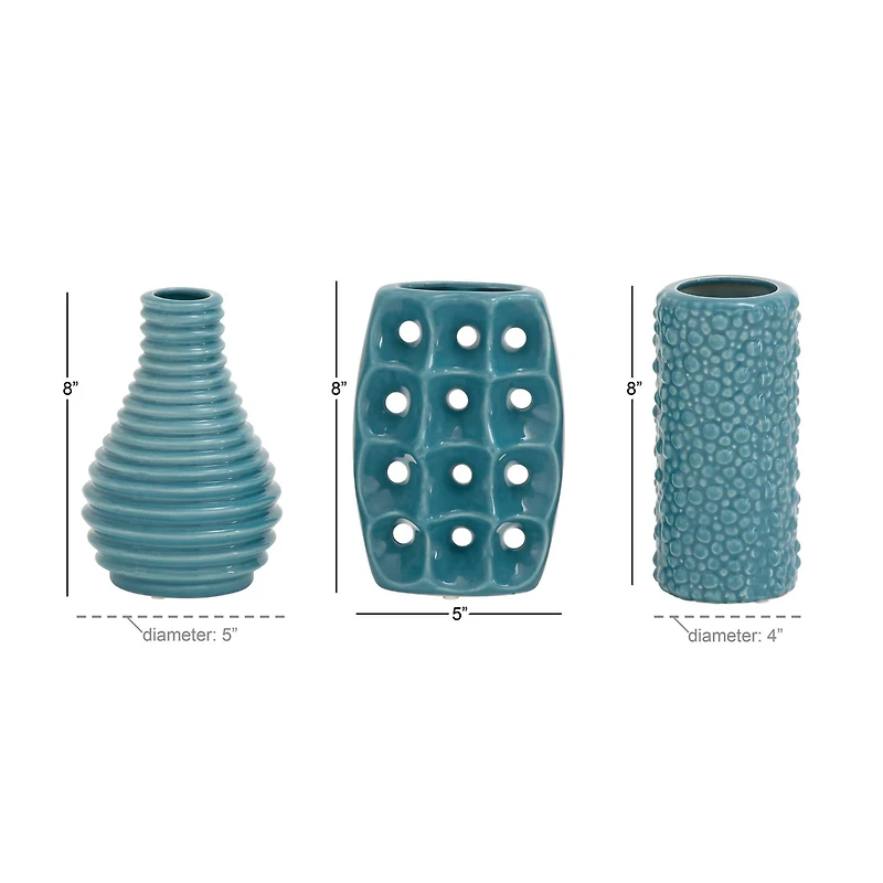 Blue Stoneware Modern Vase Set