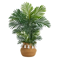 40" Areca Artificial Palm Tree in Boho Chic Handmade Natural Cotton Woven Planter with Tassels UV Resistant (Indoor/Outdoor)