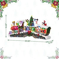 Glitzhome® 20" Lighted Christmas Santa Train Resin Village with Movement and Music