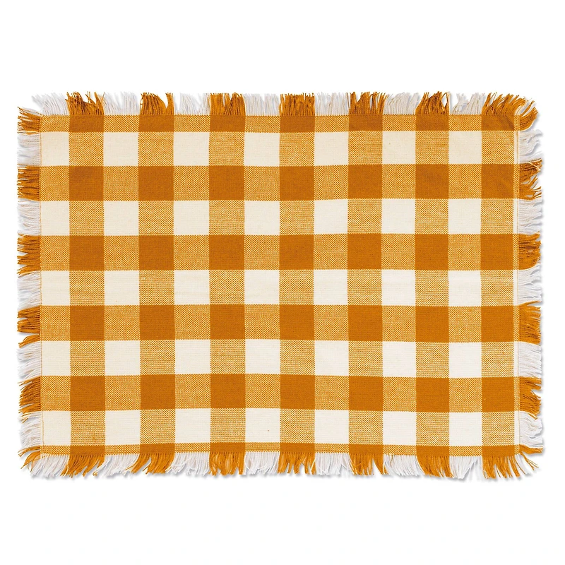 DII® Pumpkin Spice Heavyweight Check Fringed Placemat Set
