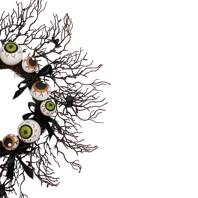 24'' Unlit Eyeballs and Spiders Halloween Twig Wreath