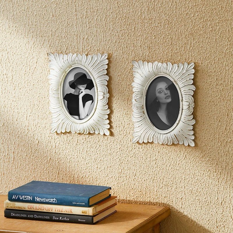 Glitzhome® 2 Pack 4" x 6" White Ornate Resin Tabletop Picture Frames