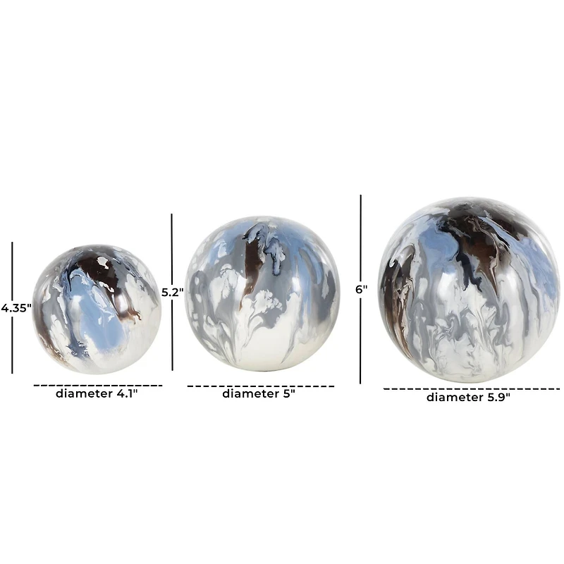 Blue, Brown & Cream Metal Abstract Swirl Orbs & Vase Filler Set