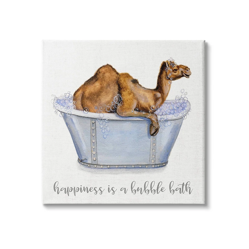 Stupell Industries Happiness Is a Bubble Bath Desert Camel Bathroom Canvas Wall Art