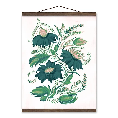 Folk Floral Pattern Teak Hanging Canvas