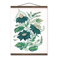 Folk Floral Pattern Teak Hanging Canvas