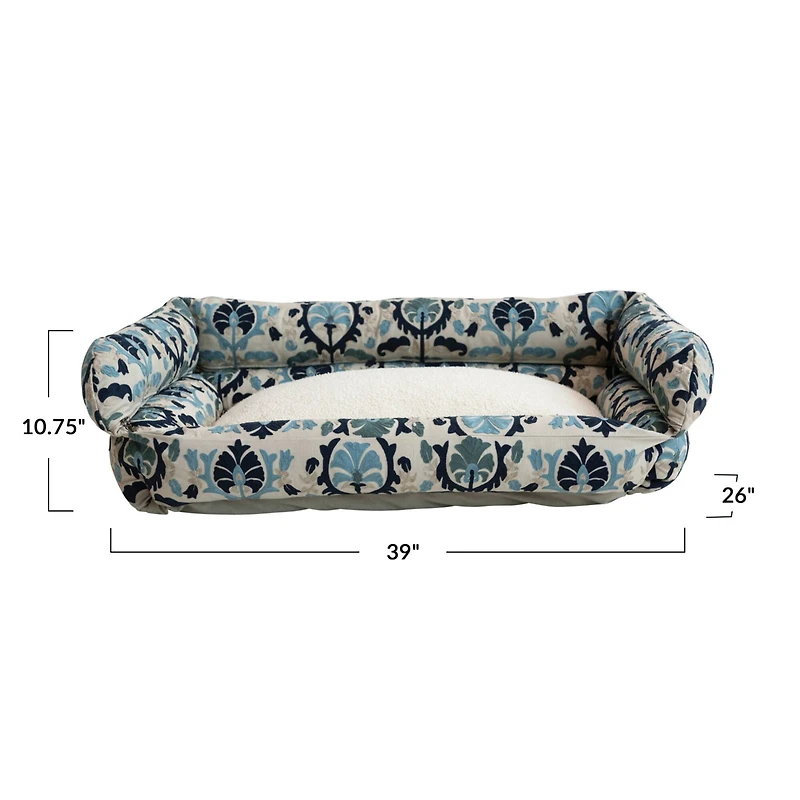 Hello Honey® 39" Natural, Blue & Gray Floral Cotton and Sherpa Pet Bed