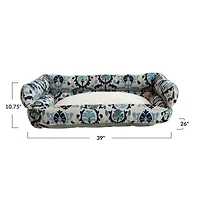 Hello Honey® 39" Natural, Blue & Gray Floral Cotton and Sherpa Pet Bed