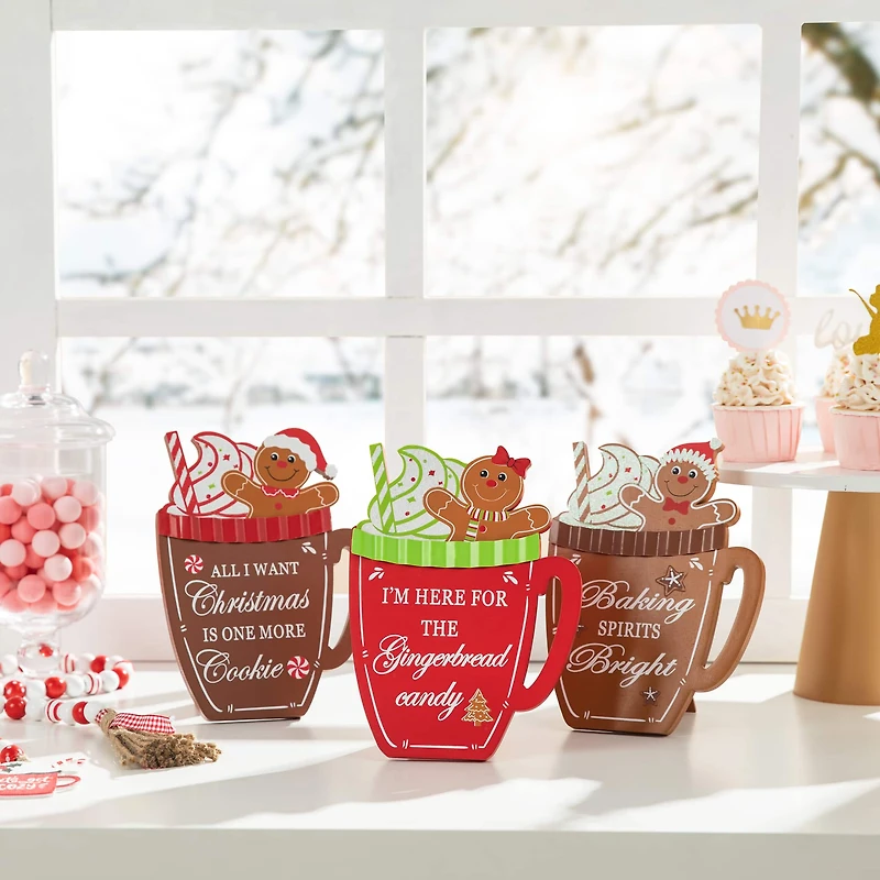 Glitzhome® 8" Christmas Gingerbread Man Mug Tabletop Décor Set