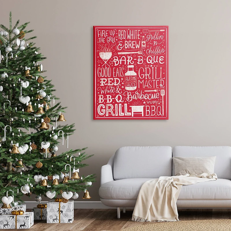 Stupell Industries Fire Up Grill Summer BBQ Phrases Red White,36 x 48