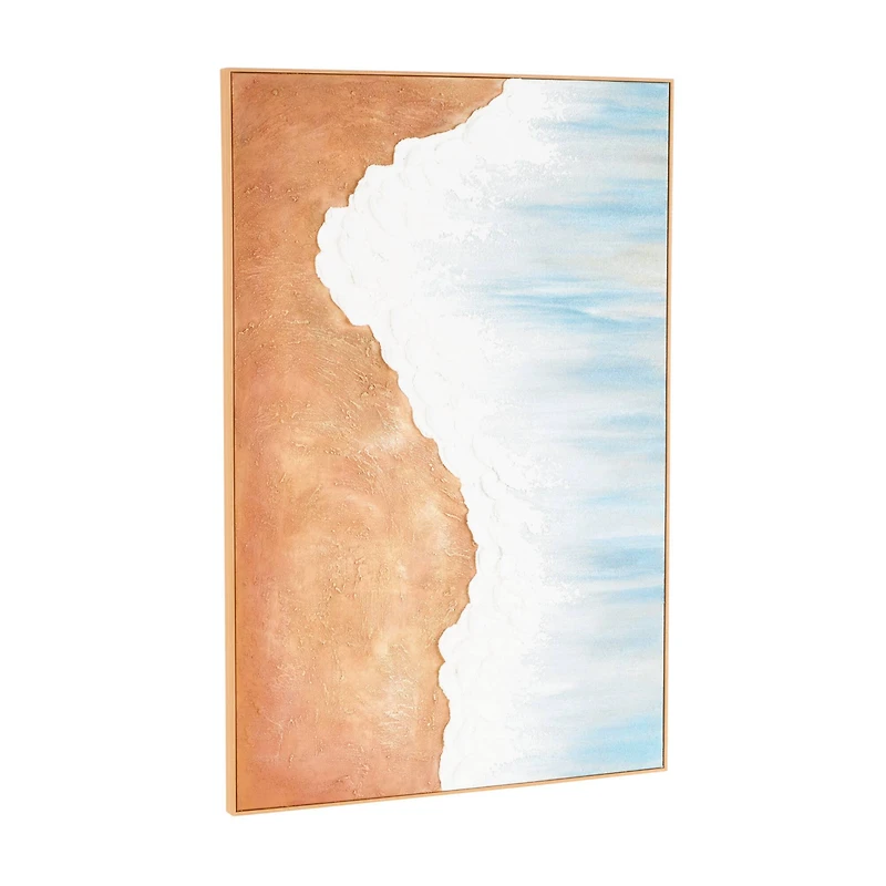  32" x 47" Blue Abstract Ocean Wave Landscape Canvas Framed Wall Art