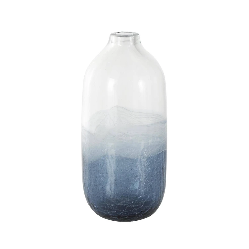 Dark Blue Glass Wavy Ombre Decorative Vase with Textured Base