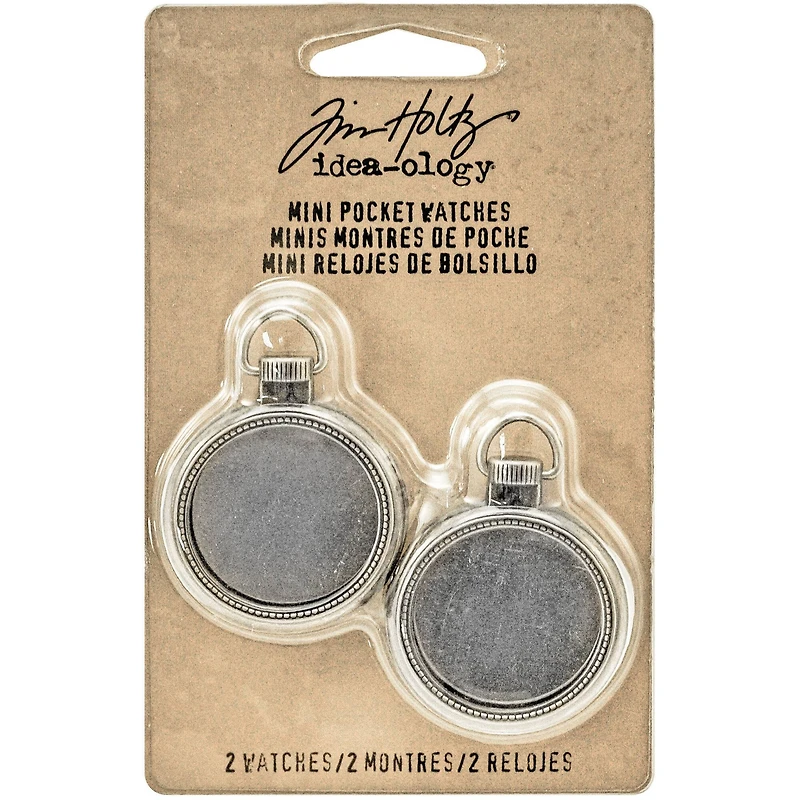 Idea-Ology Metal Mini Pocket Watch Frames 1" 2/Pkg-Antique Nickel