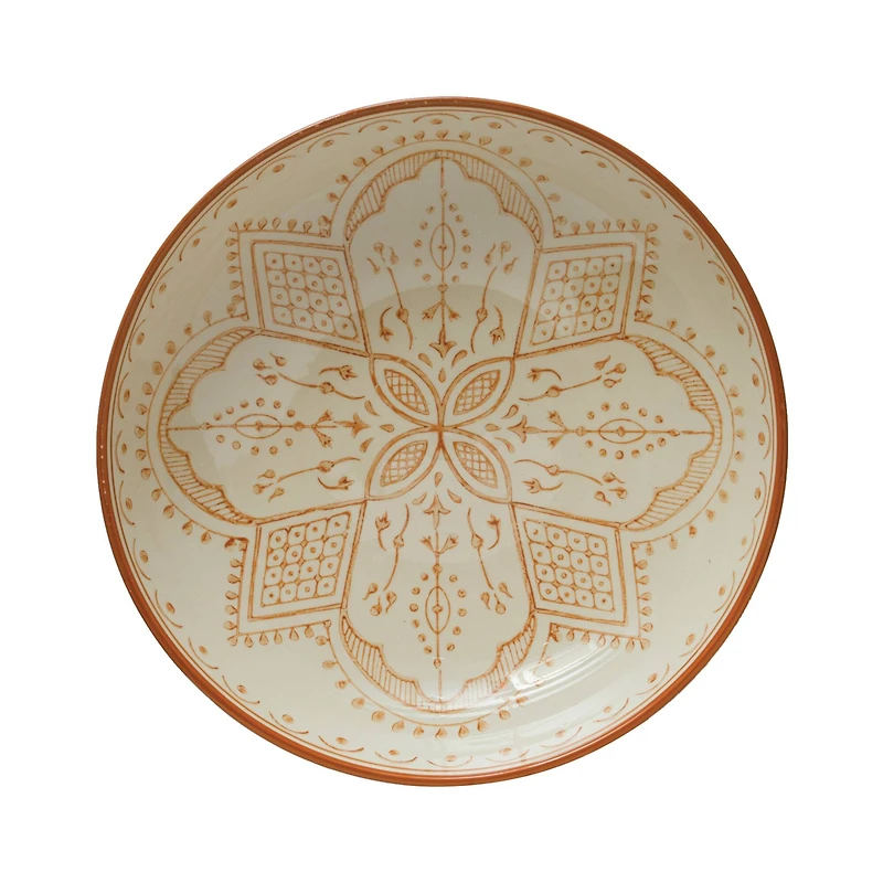 Hello Honey® 16" Cream & Orange Hand Painted Stoneware Serving Bowl