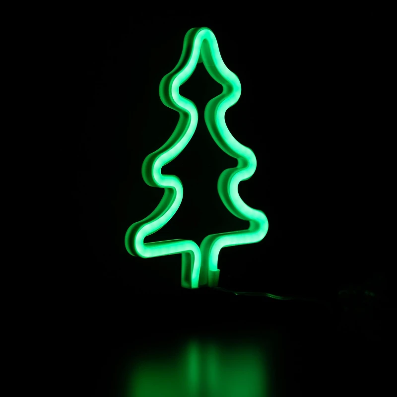 9.5" Green Neon LED Christmas Tree Window Silhouette