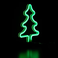 9.5" Green Neon LED Christmas Tree Window Silhouette