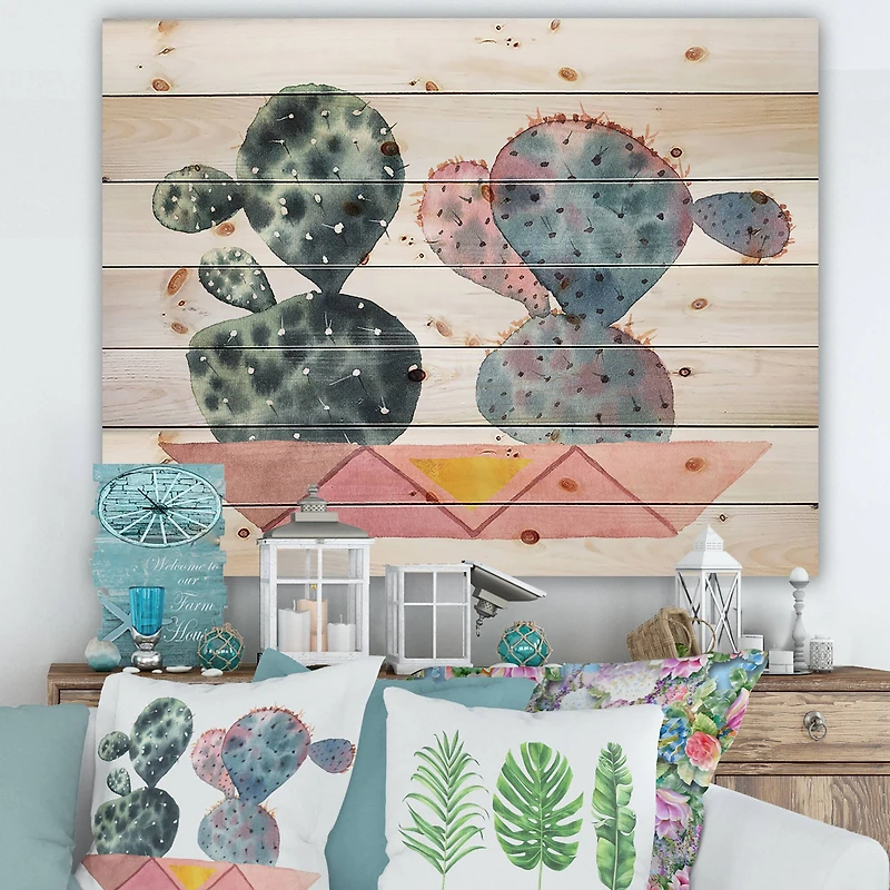Designart - Cactus Duo In Pink Geometric Pots