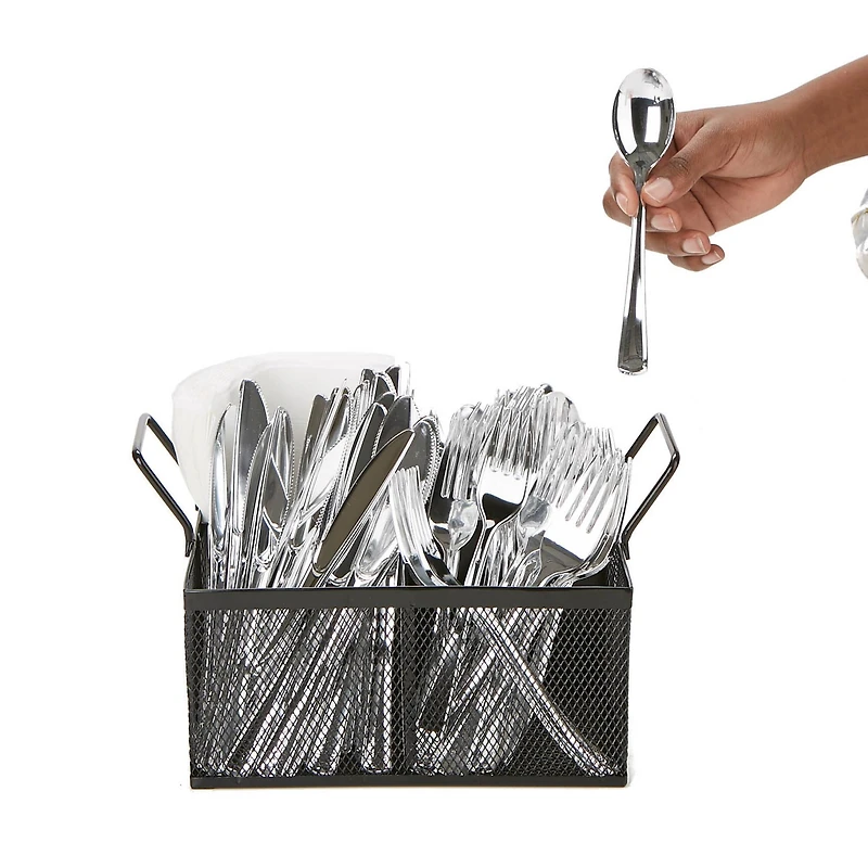 Mind Reader Black 4-Section Metal Mesh Storage Caddy