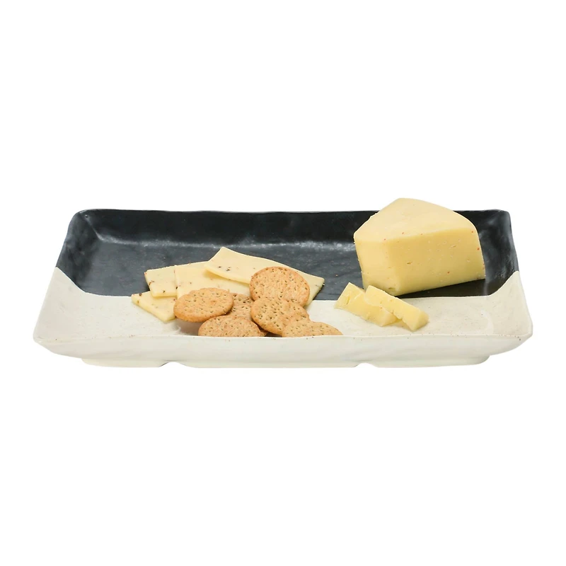 Hello Honey® 14" Black & White Stoneware Plates with Reactive Glaze, 2ct.