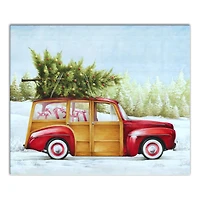Red Truck Christmas Tree Canvas Wall Art