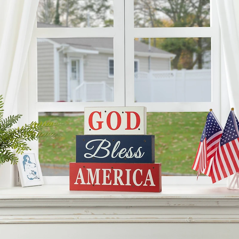 Glitzhome® 12" LED Wooden Patriotic Block Sign