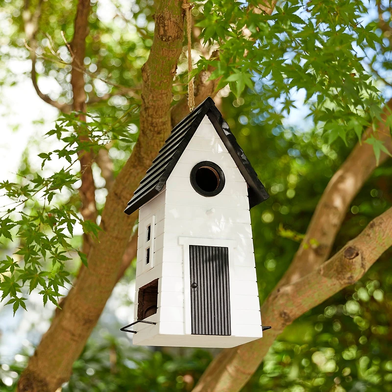 Glitzhome® 14.25" Modern White Wood Garden Birdhouse