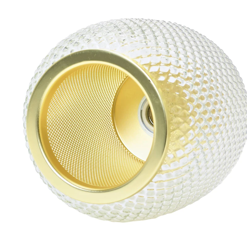 Hello Honey® Clear & Gold Embossed Glass Shade Pendant Lamp with Brass Accents