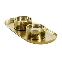 16" Gold Stainless Steel Metal Hammered Candle Holder with Oval Tray Plate