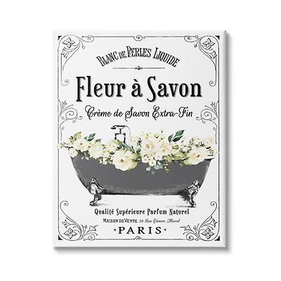 Stupell Industries Fleur a Savon Vintage Parisian Bathroom Floral Tub Canvas Wall Art