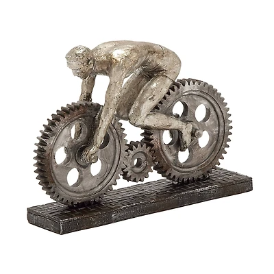10" Silver Polystone Industrial Bicycle  Sculpture