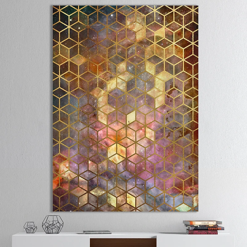 Designart - Yellow Cubes on Nebula Background