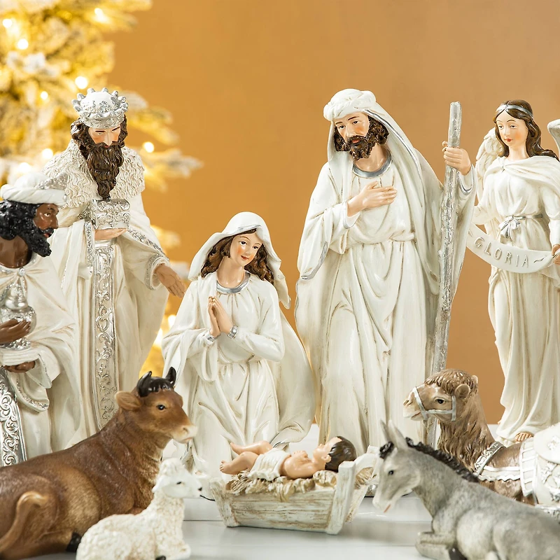 Glitzhome® 12 Piece Oversized Ivory Nativity Figurine Set 
