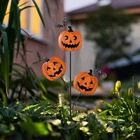 Glitzhome® 39.5"H Halloween Metal Triple Pumpkin with Spring Bats Yard Stake