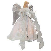 12" Lighted Silver & White Angel with Wings Christmas Tree Topper, Clear Lights