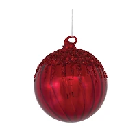 Sequined Red Glass Ball & Teardrop Ornament Set