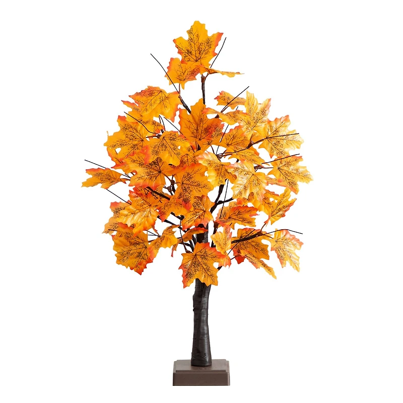 2ft. Pre-Lit Autumn Maple Artificial Fall Tree with 24 Warm White LED Lights and Detachable Base