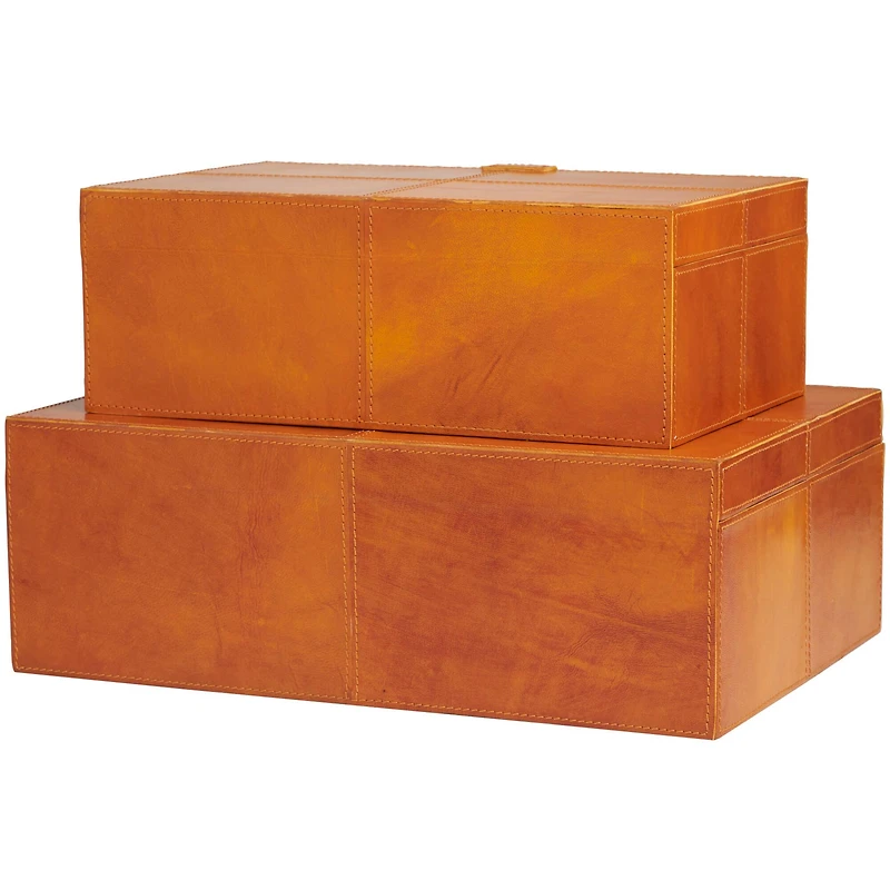 Brown Leather Storage Box Set