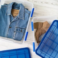 IRIS® WeatherPro™ 16qt. Clear Heavy Duty Plastic Storage Bin with Blue Lid