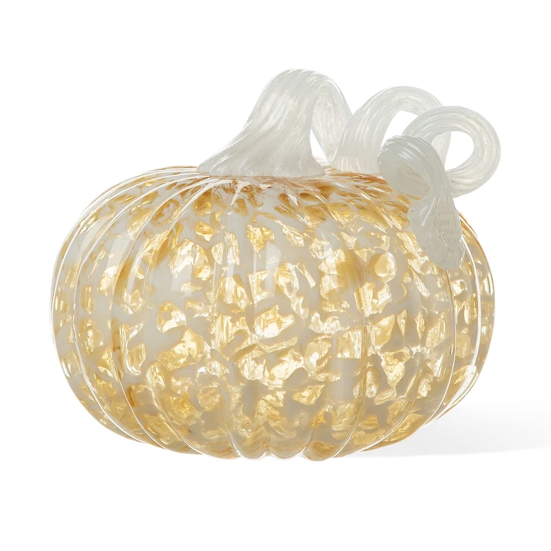 Glitzhome® 6" Fall Amber Dots Round Glass Pumpkin