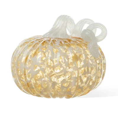 Glitzhome® 6" Fall Amber Dots Round Glass Pumpkin