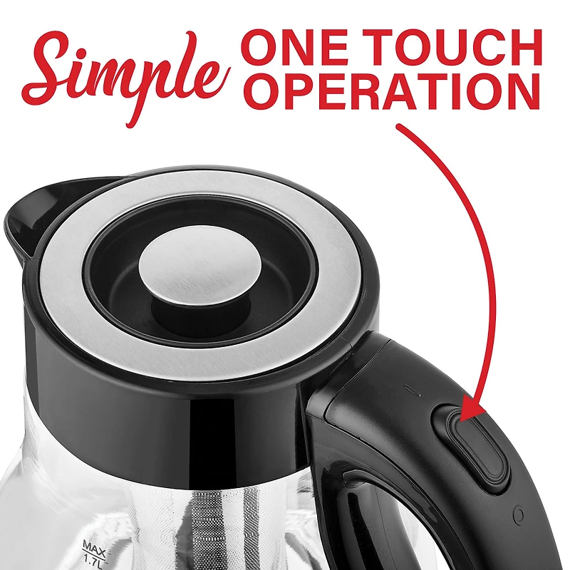 Brentwood 1.79qt. Black Cordless Glass Electric Kettle with Tea Infuser and Swivel Base