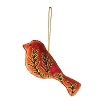 Hello Honey® 5.5" Orange Embroidered Bird Cotton Velvet Bird Ornament