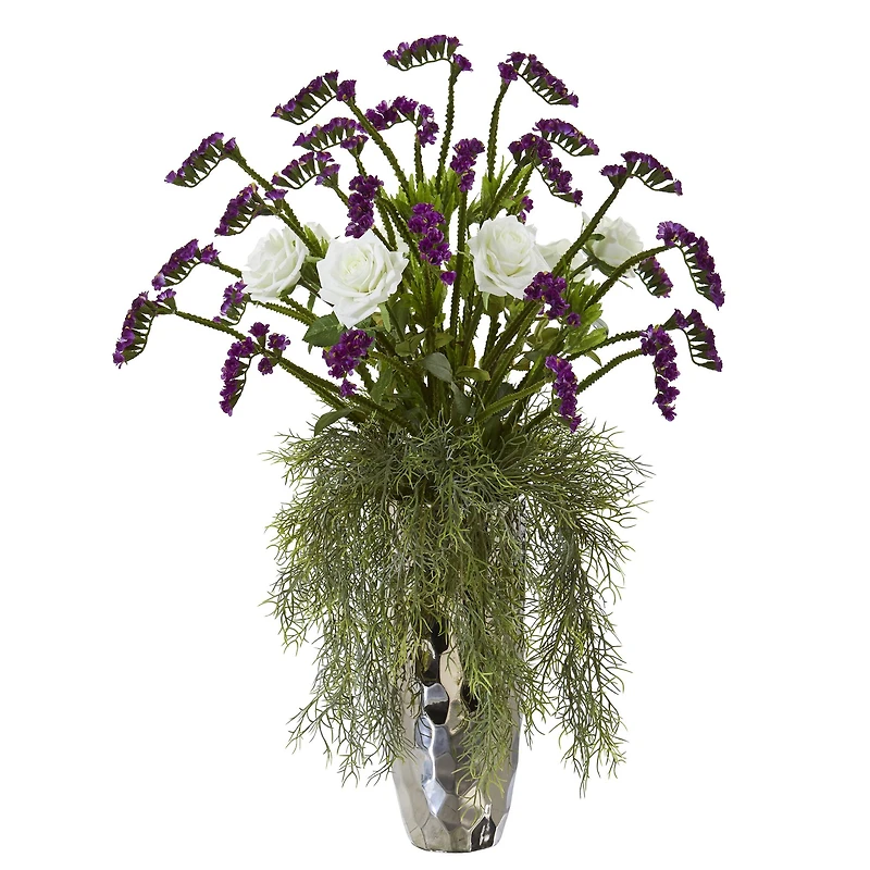 28" Rose Artificial Arrangement in Silver Vase