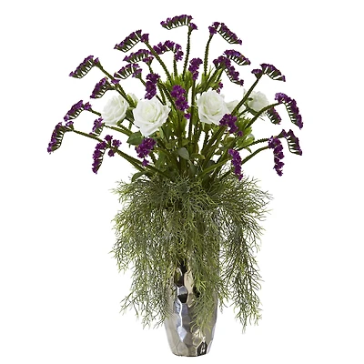 28" Rose Artificial Arrangement in Silver Vase