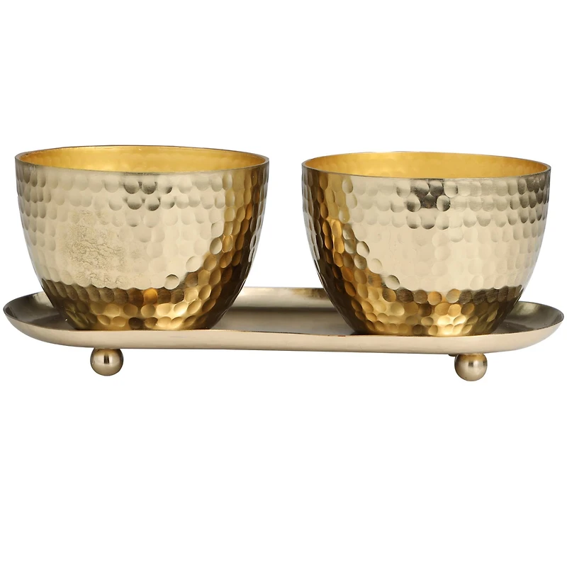 Mediterranean Fig Scented Candles in Gold Hammered Bowls Set