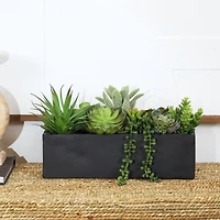 14" Green Faux Succulent in Black Rectangular Container