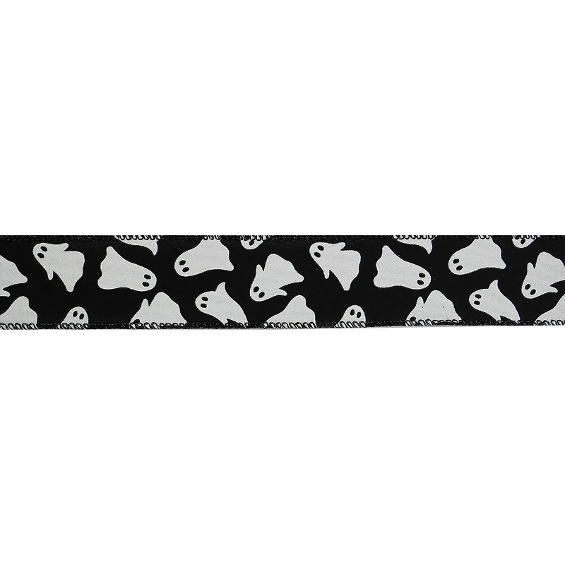 1.5" x 10yd. Black & White Ghost Wired Taffeta Ribbon by Celebrate It® Halloween