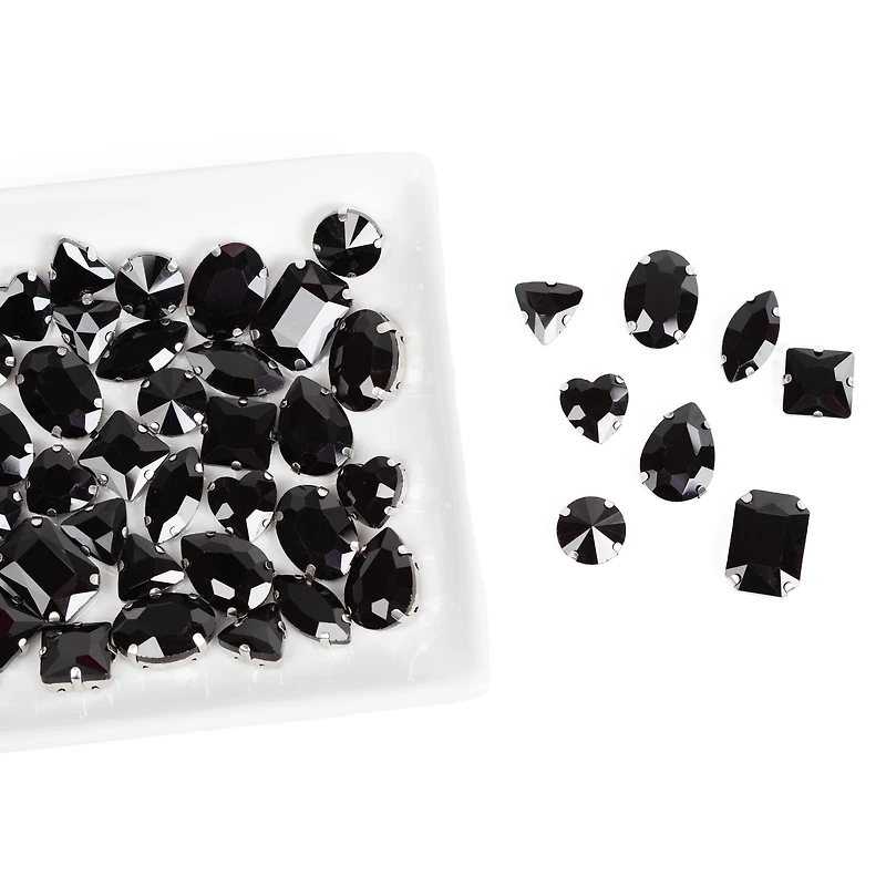 CousinDIY Silver Jet Glass Sew-On Rhinestones, 56ct.