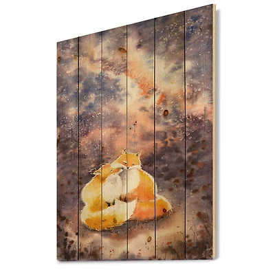Designart - Hugging Foxes Over A Night Sky