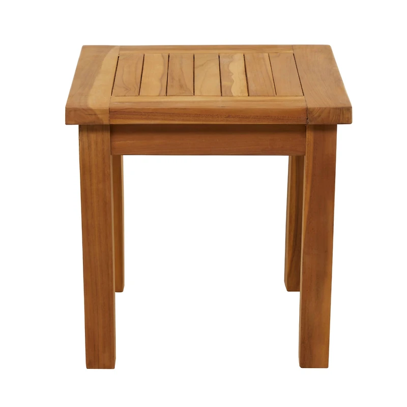 19" Brown Teak Wood Slatted Outdoor Accent Table